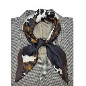✨Elegant Bandana Square Silky Scarf BLACK Brown Animal Print Versatile Shawl New